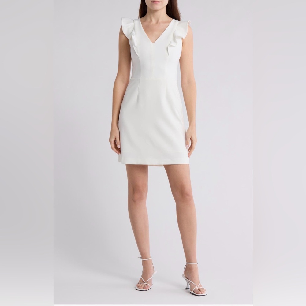 French Connection White Ruffle Sleeve Mini Dress